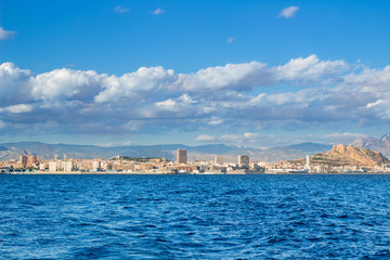 Dramatic cloudy skyscape on spanish coast in Mediterranean sea