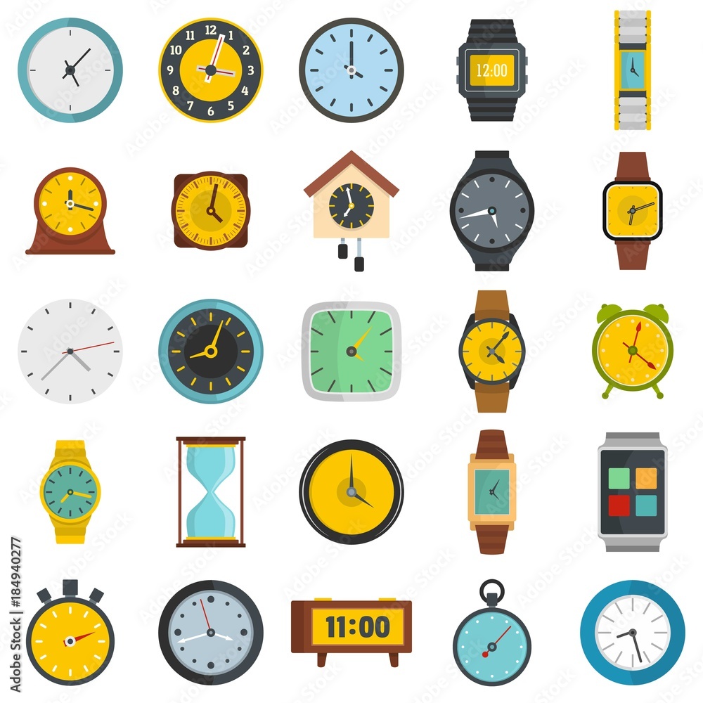 Aufkleber time and clock icons set. flat illustration of 25 time clock vector icons isolated on white backgrou