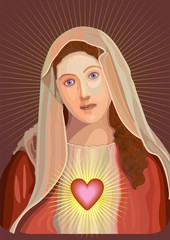 Virgin Mary with the symbol of her Immaculate Heart-a stylized portrait