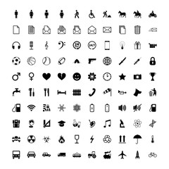 Large set of universal different simple black icons for every occasion on white