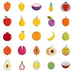 Fruits icons set. Flat illustration of 25 fruits vector icons isolated on white background
