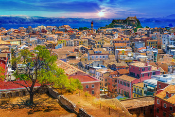 Panoramic view of Kerkyra, capital of  Corfu island, Greece. - obrazy, fototapety, plakaty