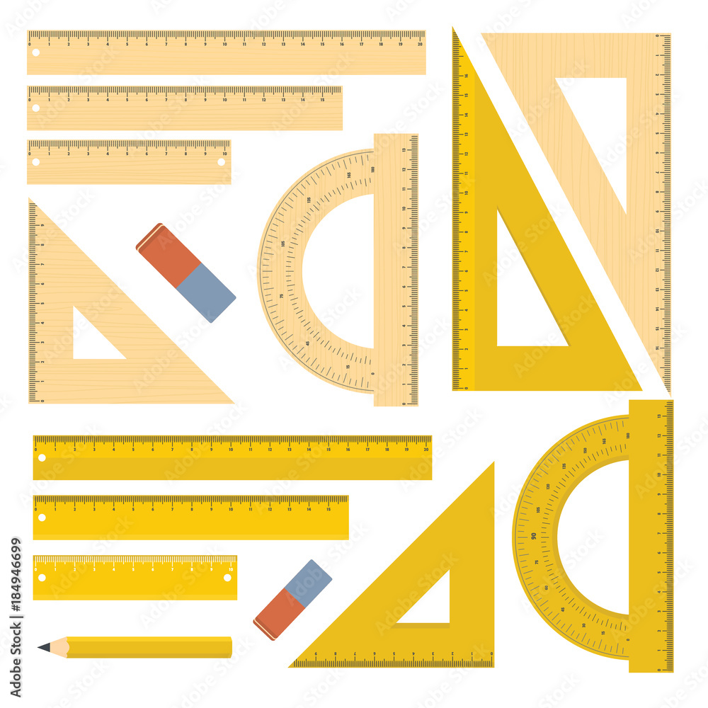 Poster ruler chancery tools set. flat illustration of 15 ruler chancery tools vector objects for web