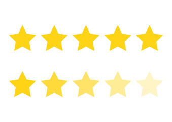 Set of yellow stars for rating, isolated icons. Vector illustration