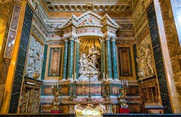 Right side chapel in the Church of Santa Maria della Vittoria in Rome, Italy. - obrazy, fototapety, plakaty