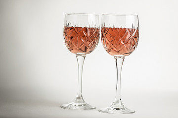 Rose wine in crystal glasses