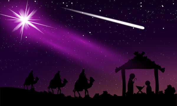 Christmas of Jesus and comet in the night starry sky