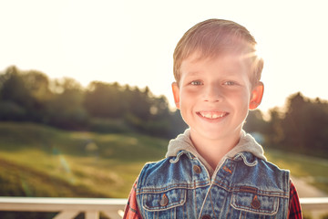 Little boy grandson walk outdoors family concept