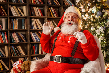 Santa Claus in the library christmas new year concept
