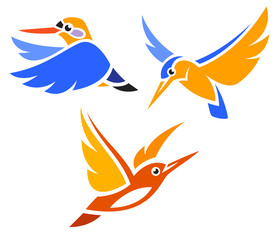Stylized Birds - Kingfishers in flight