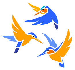 Stylized Birds - Kingfishers in flight