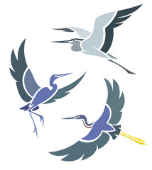 Stylized Birds - Herons in flight