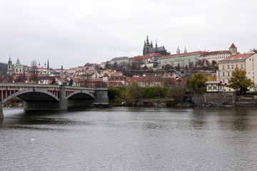 Fototapeta na wymiar View on the Prague City with the gothic Castle, Czech Republic