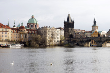 Fototapeta na wymiar Prague gothic Charles Bridge with the Oldtown, Czech Republic