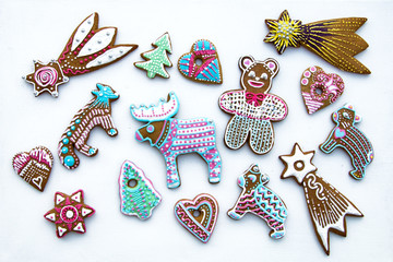 Selection of Colourful Christmas Gingerbreads isolated