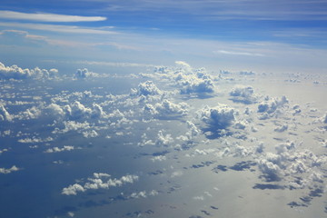 Naklejka premium Aerial view beautiful white clouds in blue sky. Nice background.