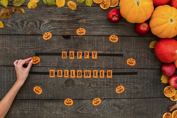 Halloween celebration holiday wooden table top view