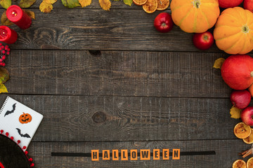 Halloween celebration holiday wooden table top view