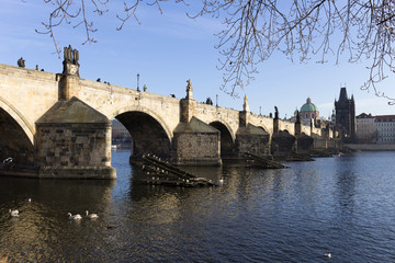 Prague gothic Charles Bridge with the Oldtown, Czech Republic