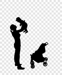 Sticker to car silhouette of mother with child. The Kid is in th