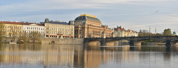 Panorama of the Vltava embankment in Prague.