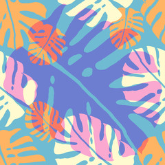 Tropical Monstera Leaves Seamless Pattern. Trendy exotic background for textile, wallpaper, posters, banners, invitations, greeting cards, anniversary, wrapping paper, web blog social media
