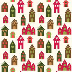 Colorful houses. Seamless vector pattern.