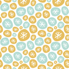 Seamless vector pattern with abstract circles and snowflakes.