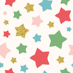 Obraz premium Seamless vector pattern with stars and golden stars.
