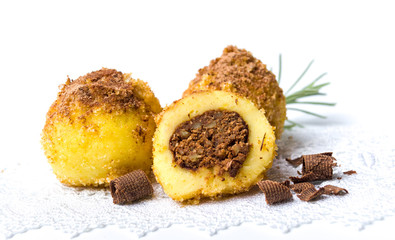 Bread crumb dumplings with chocolate isolated