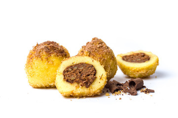 Bread crumb dumplings with chocolate isolated
