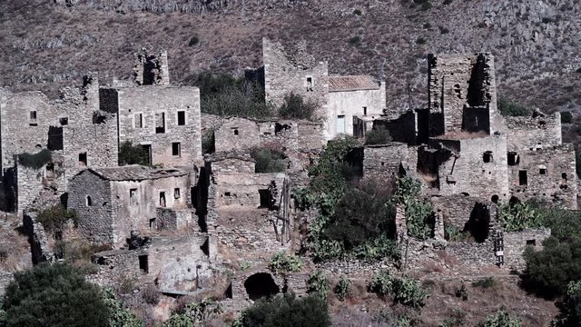 Greece Vatheia village. Architectural and historical old traditional abandoned tower houses in Vathia on Mani Peninsula. Laconia Peloponnese, Europe 4K