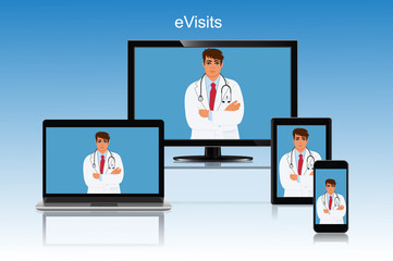 Doctor appointment, online visit, vector illustration