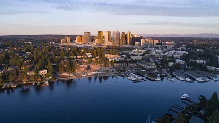 Verduisterende gordijnen Stadsgebouw Panoramisch luchtfoto landschapsmening van Bellevue Washington Waterfront City Skyline