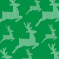 Line art winter pattern with green deers. Vector flat Christmas ornament. Winter reindeer texture