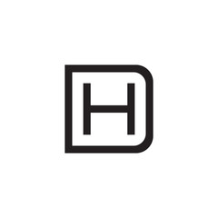 Initial letter D and H, DH, HD, overlapping H inside D, line art logo, black monogram color