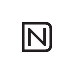 Initial letter D and N, DN, ND, overlapping N inside D, line art logo, black monogram color