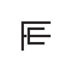 Initial letter F and E, FE, EF, overlapping E inside F, line art logo, black monogram color