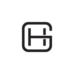 Initial letter G and H, GH, HG, overlapping H inside G, line art logo, black monogram color
