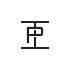 Initial letter I and P, IP, PI, overlapping P inside I, line art logo, black monogram color
