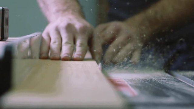 cutting wood on a table saw