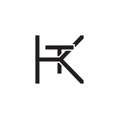 Initial letter K and T, KT, TK, overlapping T inside K, line art logo, black monogram color