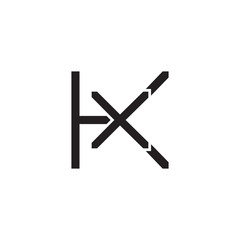 Initial letter K and X, KX, XK, overlapping X inside K, line art logo, black monogram color