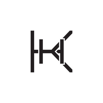 Initial letter K and H, KH, HK, overlapping H inside K, line art logo, black monogram color