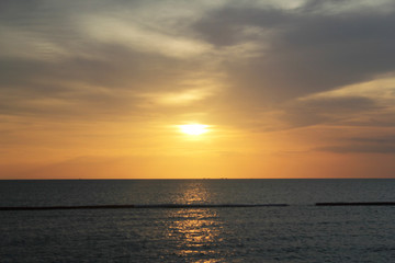 Golden light of the evening sun.