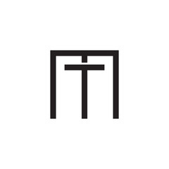 Initial letter M and T, MT, TM, overlapping T inside M, line art logo, black monogram color