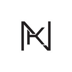 Initial letter N and K, NK, KN, overlapping K inside N, line art logo, black monogram color