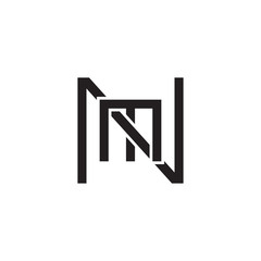 Initial letter N and m, NM, MN, overlapping M inside N, line art logo, black monogram color