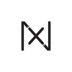 Initial letter N and X, NX, XN, overlapping X inside N, line art logo, black monogram color