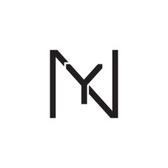 Initial letter N and Y, NY, YN, overlapping Y inside N line art logo, black monogram color - obrazy, fototapety, plakaty